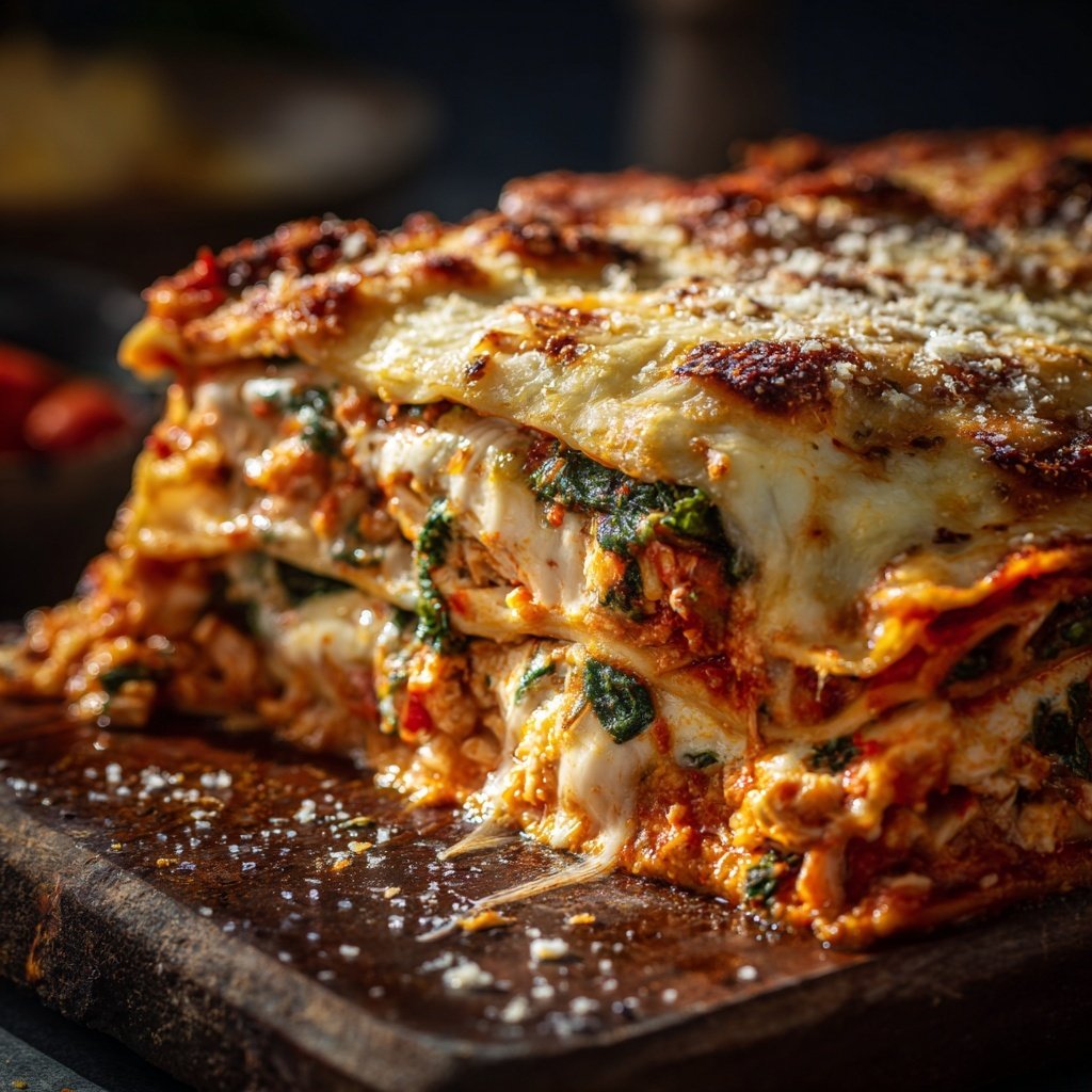 Shredded Chicken Spinach Lasagna