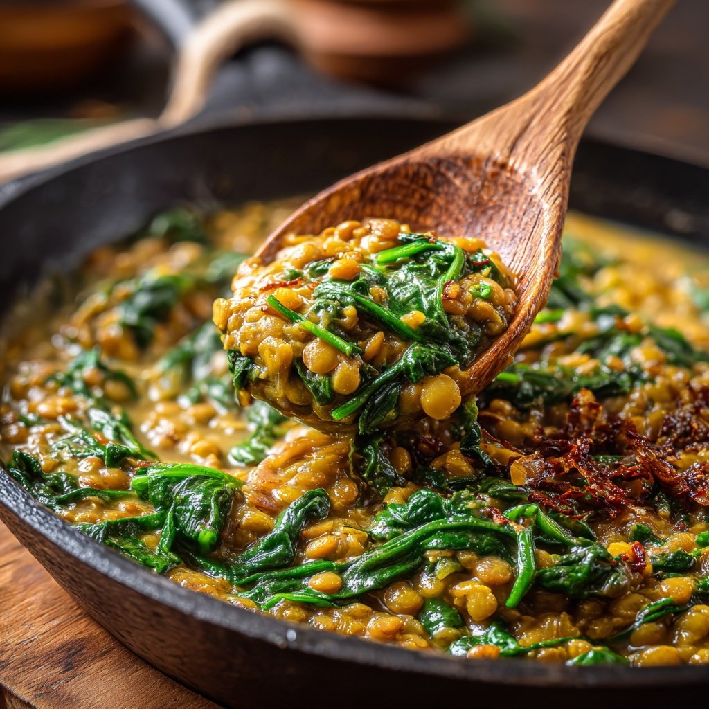 Creamy Spinach Garlic Lentils